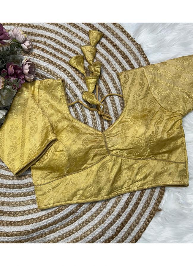 Banarasi Silk Golden Yellow Wedding Wear Weaving Readymade Blouse